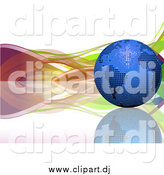 March 9th, 2015: Vector Clipart of a 3d Blue Mosaic Disco Ball Earth on a Reflective Surface, with Colorful Waves by Elaineitalia