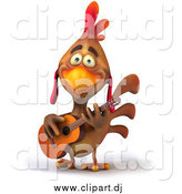 May 28th, 2014: Vector Clipart of a 3d Brown Rooster Playing a Guitar by
