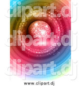 Vector Clipart of a 3d Disco Ball over Colorful Circles and Music Notes by KJ Pargeter