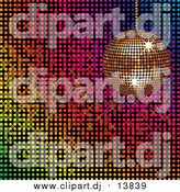 April 7th, 2016: Vector Clipart of a 3d Gold Disco Ball over a Colorful Mosaic Background by Elaineitalia