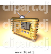 Vector Clipart of a 3d Gold Retro Metal Radio over Shading by