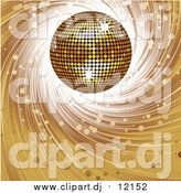Vector Clipart of a 3d Golden Disco Ball on a Spiraling Brown Background by Elaineitalia