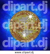 Vector Clipart of a 3d Golden Disco Music Ball on Blue Flares by Elaineitalia