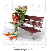 Vector Clipart of a 3d Green Frog Playing a Guitar on a Bench by
