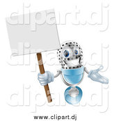 Vector Clipart of a 3d Happy Microphone Holding a Sign by AtStockIllustration