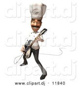 Vector Clipart of a 3d Male Chef Playing an Electric Guitar by
