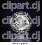 Vector Clipart of a 3d Platinum Silver Disco Ball Suspended over a Reflective Surface over a Black Background by Elaineitalia