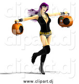 August 20th, 2014: Vector Clipart of a 3d Purple Haired Rocker Chick Holding Two Radios and Dancing by
