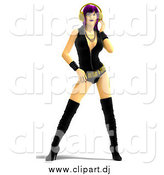 Vector Clipart of a 3d Purple Haired Rocker Chick Wearing Headphones by