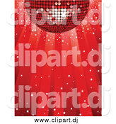 Vector Clipart of a 3d Red Disco Ball Reflecting Light While Spinning over a Red Background with Confetti by Elaineitalia
