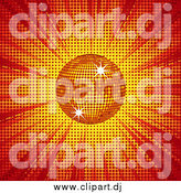 April 11th, 2015: Vector Clipart of a 3d Shining Orange Disco Ball over Red and Yellow Light and Halftone by Elaineitalia