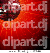 Vector Clipart of a 3d Sparkly Red Disco Ball over a Shining Background by Elaineitalia