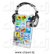 January 1st, 2015: Vector Clipart of a 3d Touch Screen Smart Cell Phone with App Icons and Headphones by AtStockIllustration