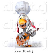 Vector Clipart of a 3d White Chef Chicken Playing a Guitar and Singing by
