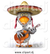 March 14th, 2015: Vector Clipart of a 3d White Mexican Chicken Playing a Guitar by