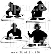 Vector Clipart of a 4 Unique DJ Silhouettes with Dual Record Turntables - Digital Collage by Dero