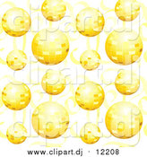 Vector Clipart of a Background of Gold Disco Balls and Ribbons by Inkgraphics
