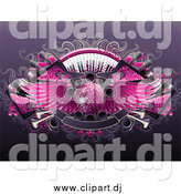 April 22nd, 2015: Vector Clipart of a Background of Guitars, Keyboards, Speakers, Banners and a 3d Winged Pink Disco Ball by Elena