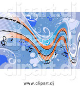 Vector Clipart of a Background of Staff and Music Notes with Grunge by Vector Tradition SM
