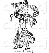 July 2nd, 2015: Vector Clipart of a Black and White Ancient Musican Playing a Harp by Prawny Vintage