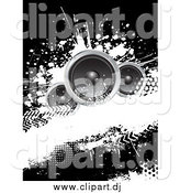 Vector Clipart of a Black and White Grungy Music Background with Three Speakers by KJ Pargeter
