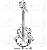 Vector Clipart of a Black and White Guitar with Vines by Vector Tradition SM