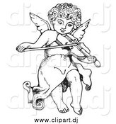 October 1st, 2014: Vector Clipart of a Black and White Innocent Cherub with Curly Hair, Flying and Playing a Violin by C Charley-Franzwa