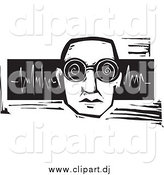 Vector Clipart of a Black and White Man with Spiral Glasses and Sound Waves by Xunantunich