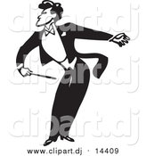 Vector Clipart of a Black and White Music Conductor Facing Left, Bending and Holding an Arm Back by BestVector