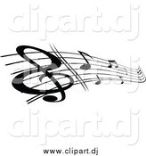 Vector Clipart of a Black and White Stave and Music Notes by Vector Tradition SM