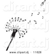 Vector Clipart of a Black Dandelion Seedhead with Music Notes by Michael Schmeling