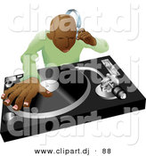 Vector Clipart of a Black DJ Mixing Hip Hop Records by AtStockIllustration