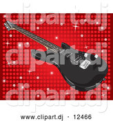 Vector Clipart of a Black Guitar on a Sparkling Red Disco Background by David Rey
