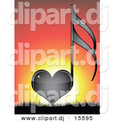 Vector Clipart of a Black Love Heart Music Note Against a Sunset Background by Andrei Marincas