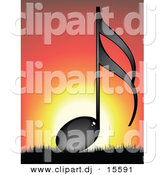 Vector Clipart of a Black Music Note Against Sun Setting in Background by Andrei Marincas
