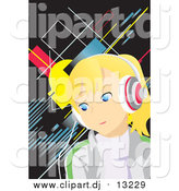 Vector Clipart of a Blond Girl Earing Music Headphones by Mayawizard101