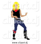 Vector Clipart of a Blond Rock Star Man Playing an Air Guitar by Pams Clipart