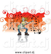 Vector Clipart of a Blond White Man with Long Hair, Grinning and Playing a Guitar by Frisko