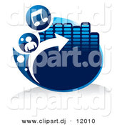 Vector Clipart of a Blue Icon with Music Notes, a Person, Arrow and Equalizer by