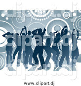 October 13th, 2014: Vector Clipart of a Blue Silhouetted Group of Dancers over Circles and Spirals by KJ Pargeter