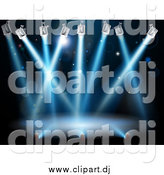 Vector Clipart of a Blue Spot Lights Shining over a Stage by AtStockIllustration