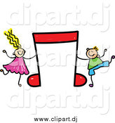 Vector Clipart of a Boy and Girl Dancing with a Red Music Note by Prawny