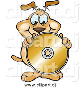 Vector Clipart of a Brown Dog Holding up a Blank Golden Cd or Dvd by Dennis Holmes Designs