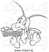 June 24th, 2014: Vector Clipart of a Bug Playing a Harmonicain Black and White by Dero