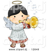 Vector Clipart of a Cartoon Angel Playing Musical Horn Instrument by BNP Design Studio