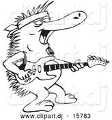 Vector Clipart of a Cartoon Australian Echidna Playing Guitar - Outline by Dennis Holmes Designs