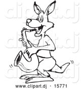 Vector Clipart of a Cartoon Australian Kangaroo Playing a Saxophone - Outline by Dennis Holmes Designs