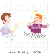 Vector Clipart of a Cartoon Author and Composer Writing Music Together by Alex Bannykh