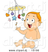 Vector Clipart of a Cartoon Baby Playing with a Mobile Music Toy by BNP Design Studio