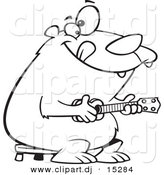 Vector Clipart of a Cartoon Bear Playing a Ukelele - Coloring Page Outline by Toonaday